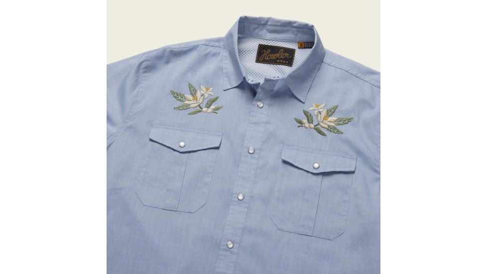 Howler Brothers Gaucho Snapshirt - Mens, Pale Blue Oxford/Orange Blossom Special, M, 120720S-LBO-M