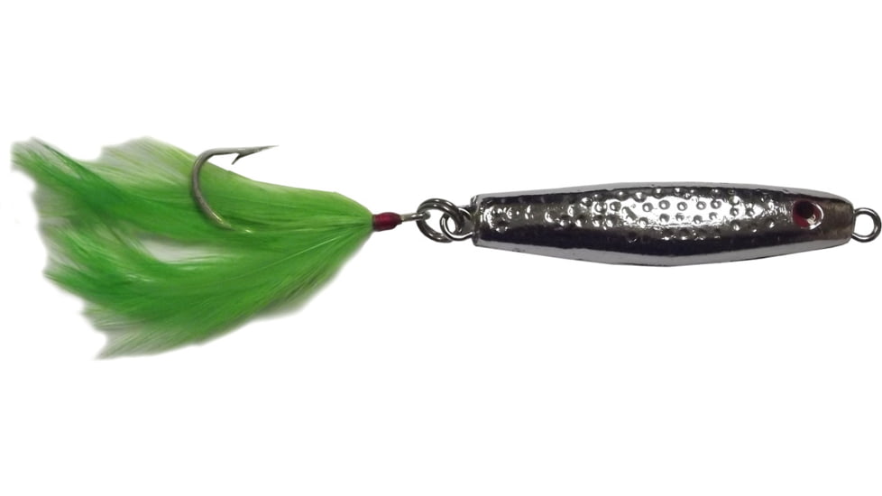 HR Tackle Short Body Stingsilver Jig with feather, 2 oz Chrome, 1547CHF