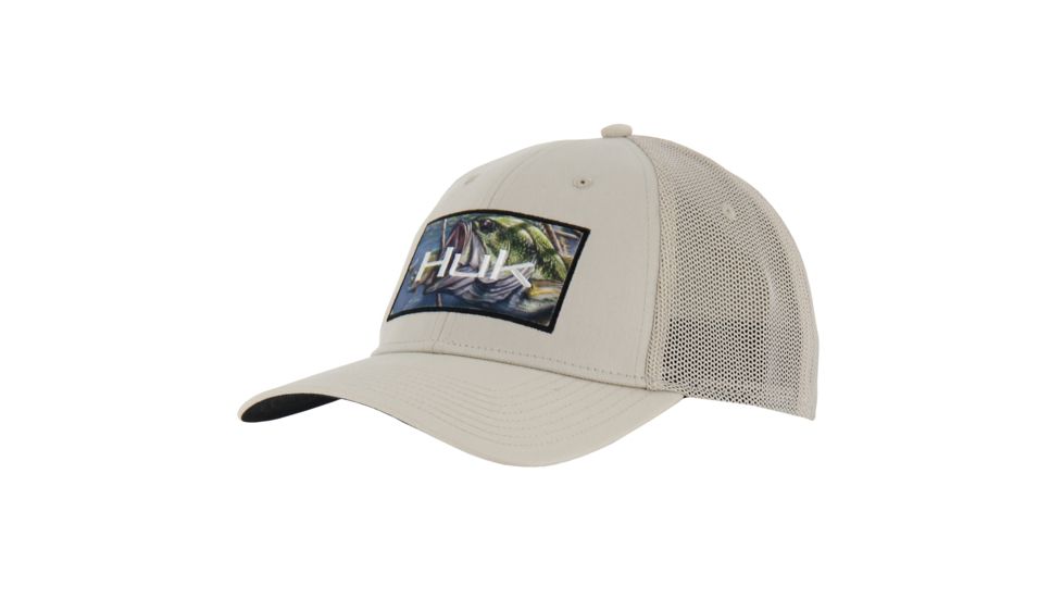 HUK 205S KScott Hat with Bass and Blue Patch, Khaki H3000037KHKML