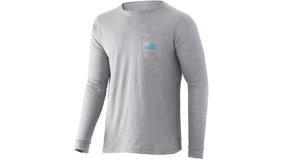 HUK Performance Fishing Bars L/S Pocket Tee - Men's, Heather Grey, M, H1000350-033-M