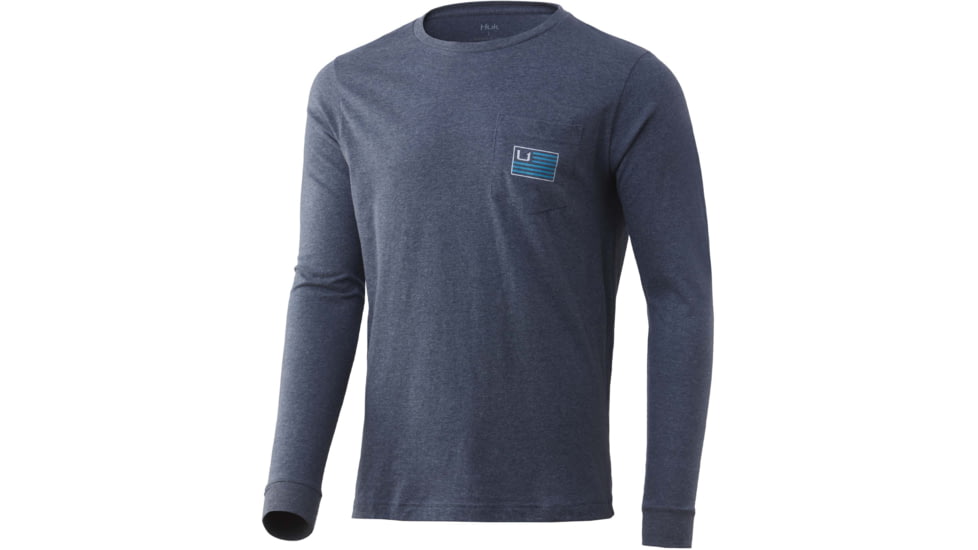 HUK Performance Fishing Bars L/S Pocket Tee - Men's, Sargasso Sea Heather, XL, H1000350-416-XL