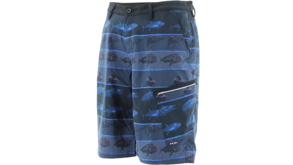 HUK KC Fish Guide Shorts, 28in Waist, Dark Grey H2000007DGY28