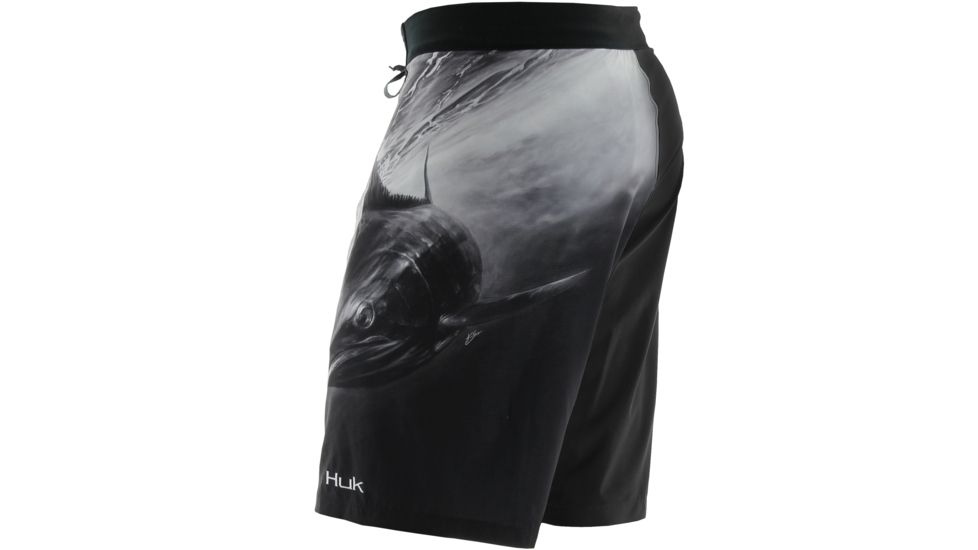HUK KScott Northdrop Board Shorts, 28in Waist, Black H2000009BLK28
