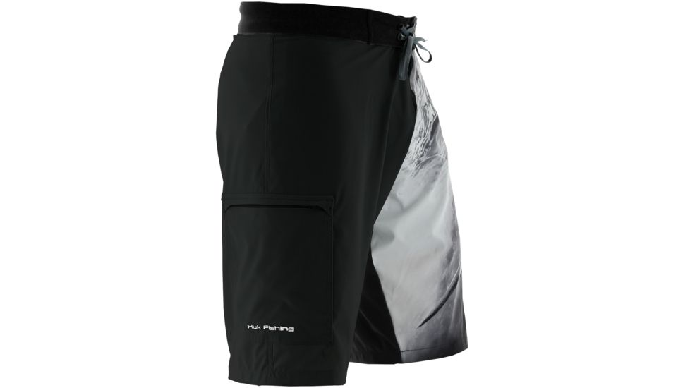 HUK KScott Northdrop Board Shorts, 28in Waist, Black H2000009BLK28