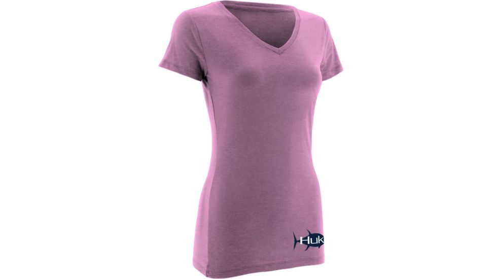 HUK KScott Tuna Ladies Vneck T, Heather Pink, Medium H1000051SPHM