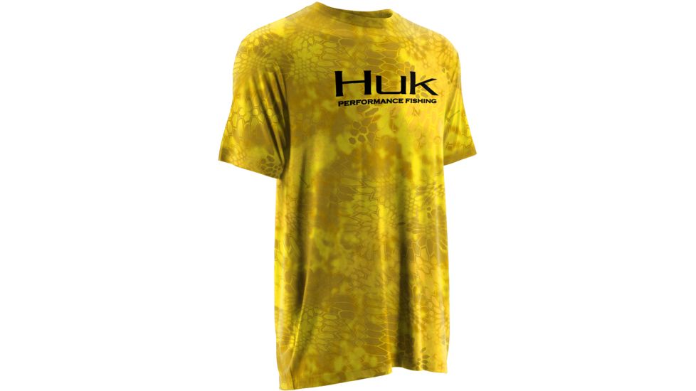HUK Mens Kryptek Short Sleeve Tee Shirt, Kryptek Blaze Yellow H1200088GBYM
