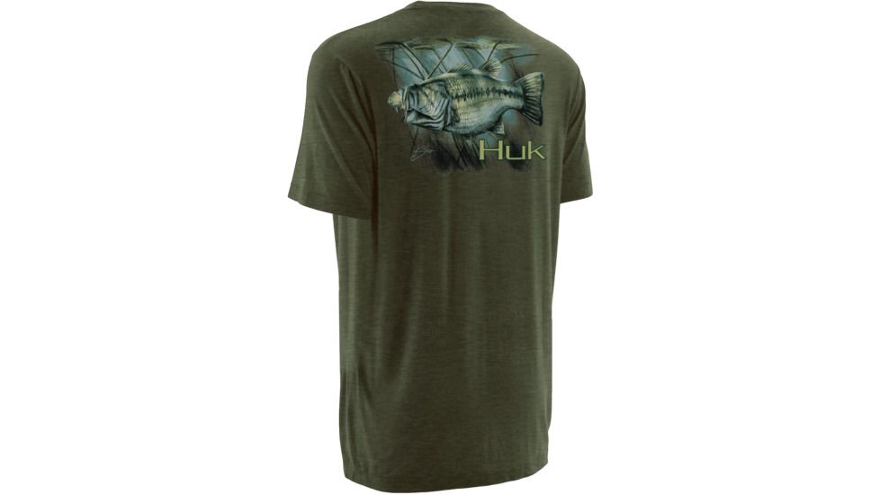 HUK Mens KScott Bass Lilly Tee, Heather Green H1000075HGNS