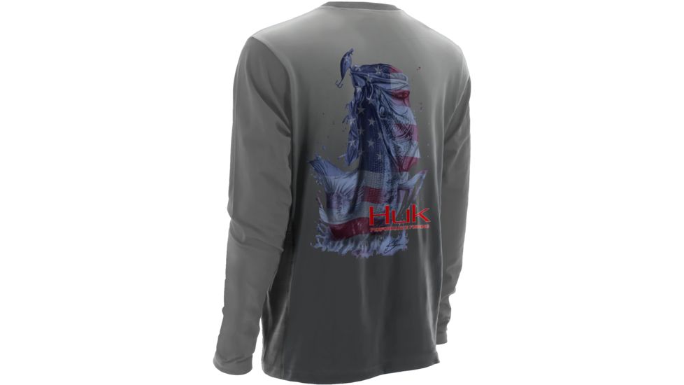 HUK Mens KScott Performance American BaShort Sleeve Long Sleeve Shirt, Cool Charcoal Grey H1200104CGYS