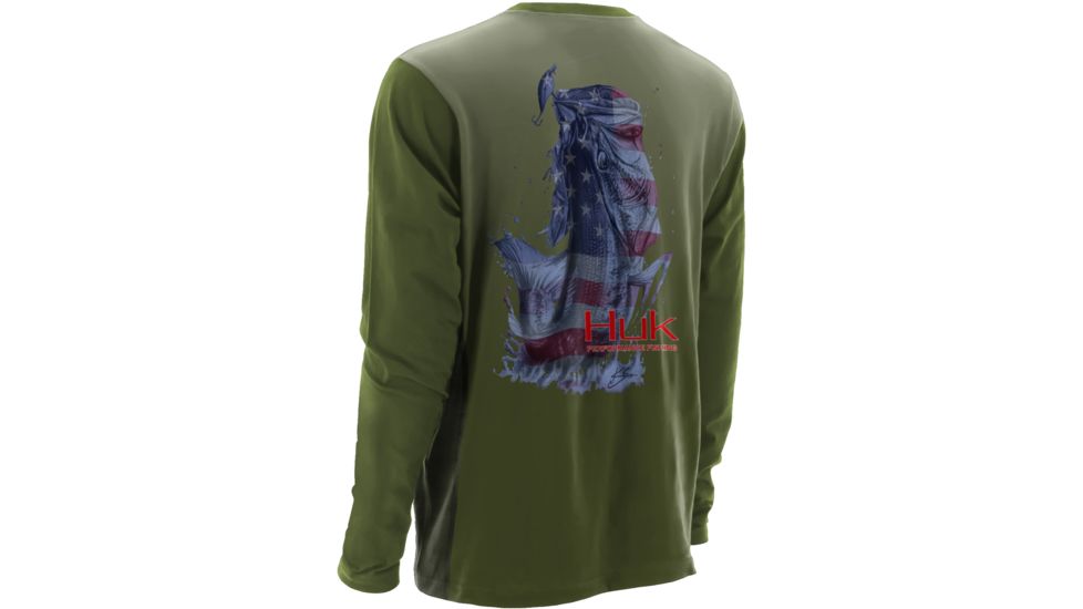 HUK Mens KScott Performance American BaShort Sleeve Long Sleeve Shirt, Military Olive Drab H1200104MODXL