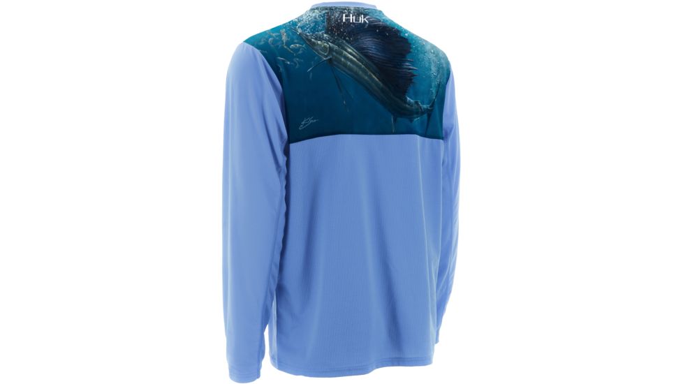HUK Mens KScott Rising Sail Icon Long Sleeve Shirt, Carolina Blue H1200103CBLS