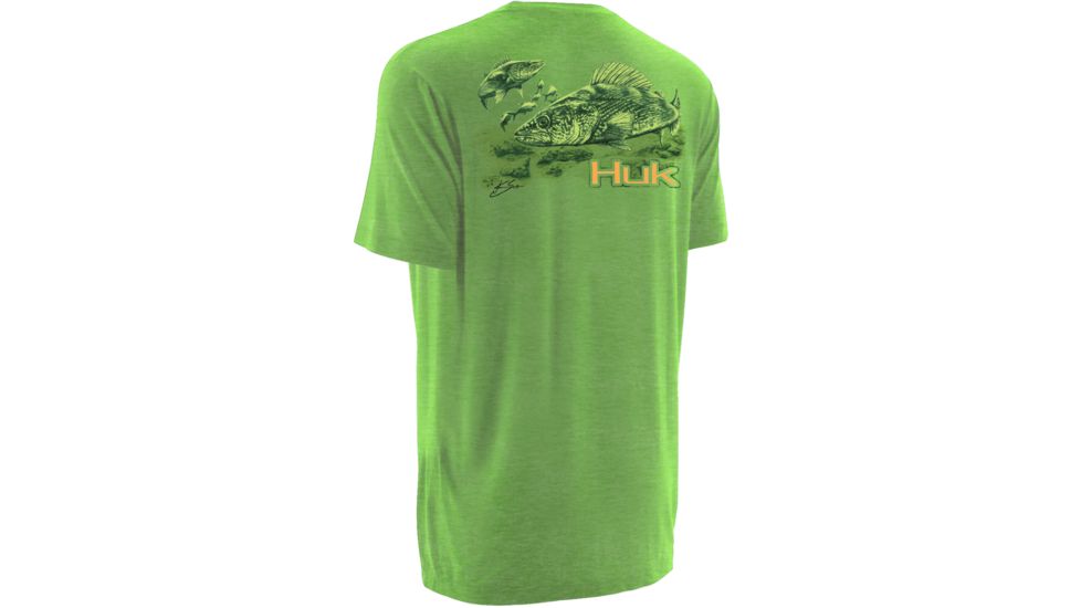 HUK Mens Kscott Walleye Attack T-Shirt, Heather Neon Green H1000076HNGS