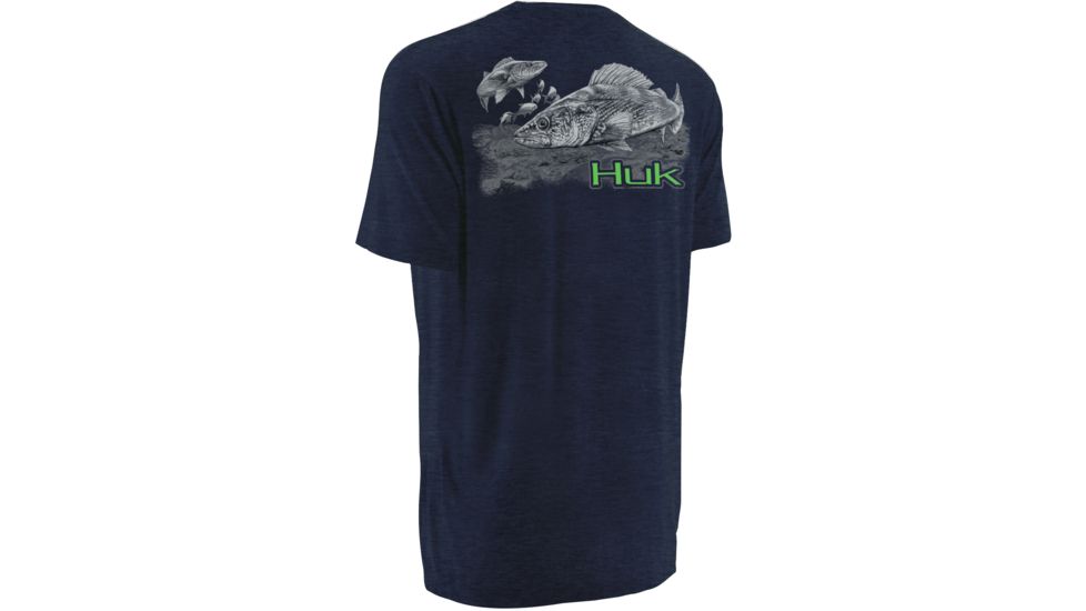 HUK Mens Kscott Walleye Attack T-Shirt, Heather Navy H1000076HNVXL
