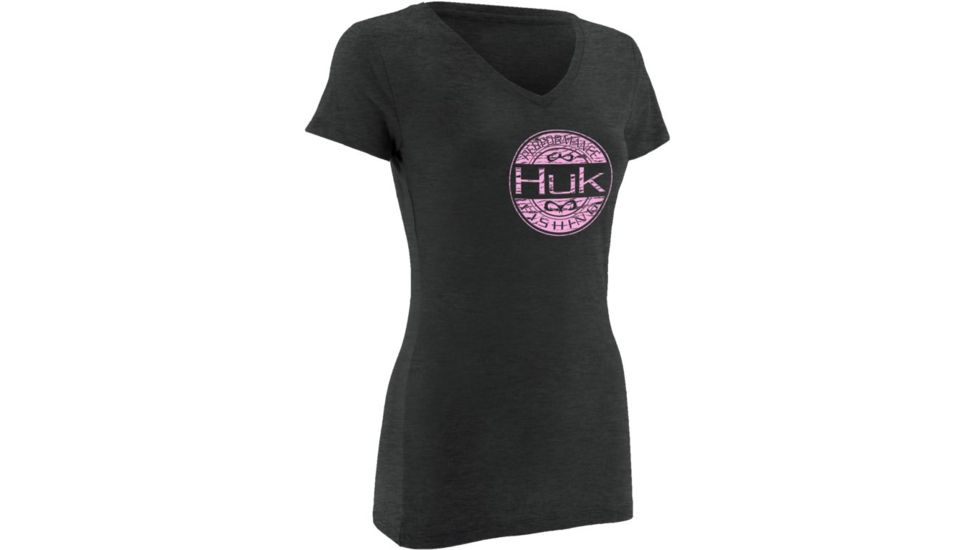HUK Oval Ladies Vneck T, Dark Grey Heather, Extra Small H1000048DGHXS
