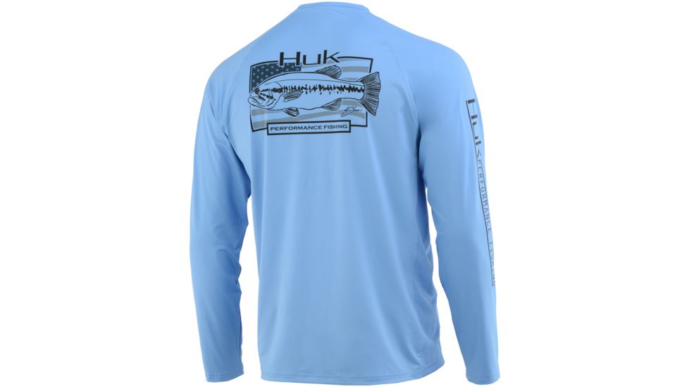 HUK Performance Fishing American Large Long Sleve Graphic T-Shirts - Mens, Carolina Blue, Large, H1200216-420-L