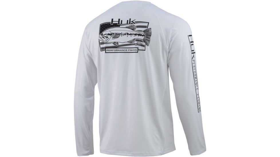 HUK Performance Fishing American Large Long Sleve Graphic T-Shirts - Mens, White, Small, H1200216-100-S