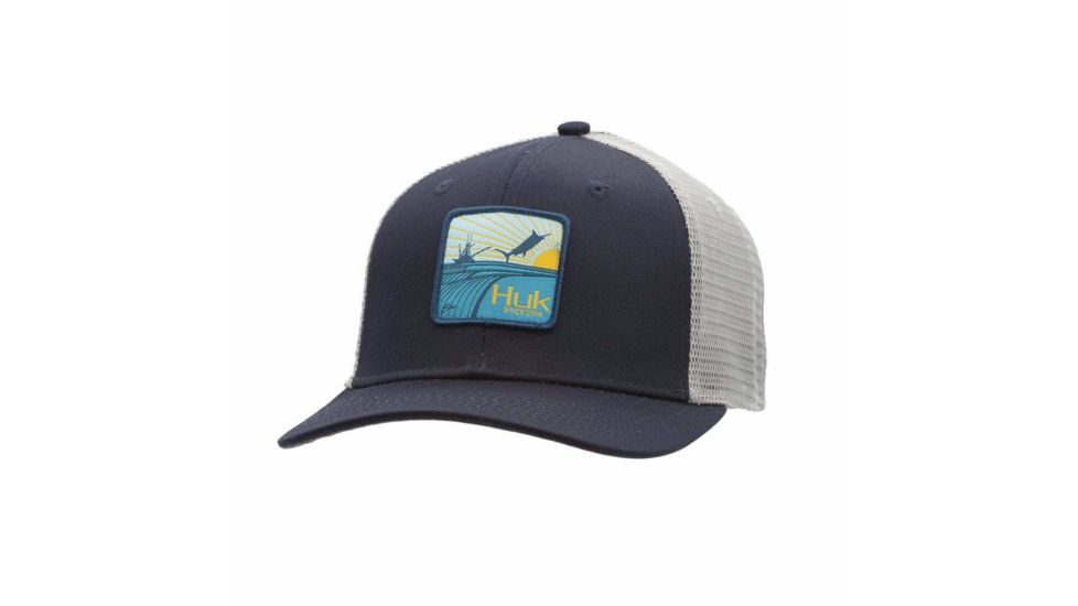 HUK Performance Fishing Barrels Patch Trucker Headwear, Cap - Mens, Navy, 1, H3000190-410-1