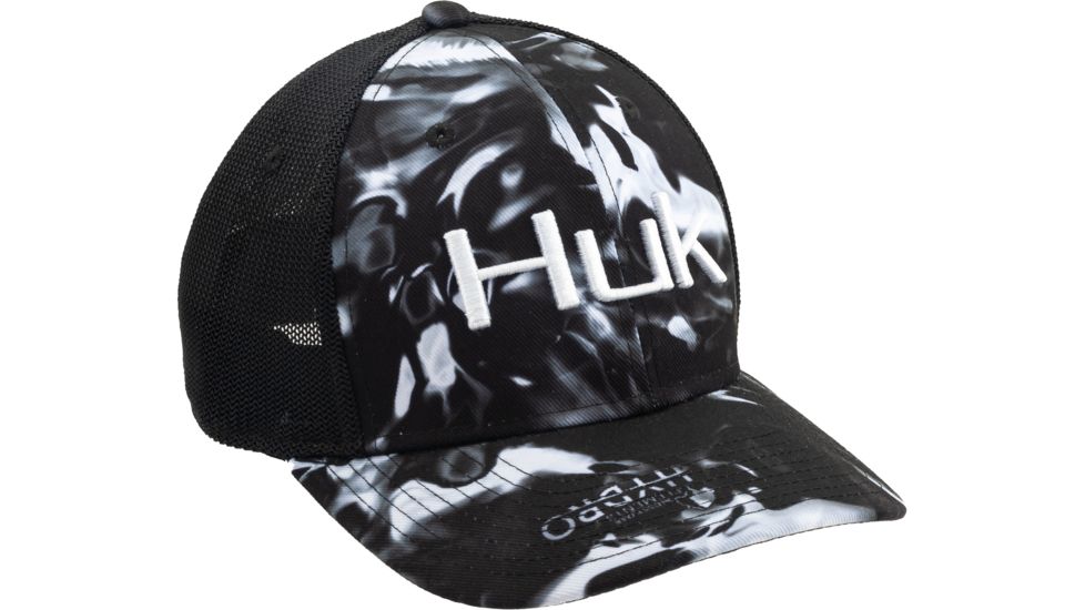 HUK Performance Fishing Camo Trucker Stretch Headwear, Cap - Mens, Hydro Blackwater, Large - Extra Large, H3000186-078-LXL