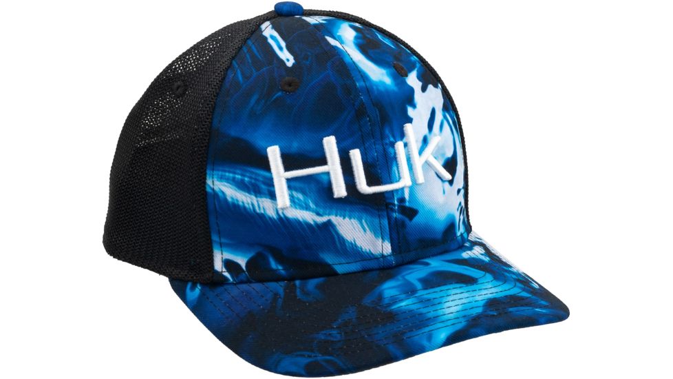 HUK Performance Fishing Camo Trucker Stretch Headwear, Cap - Mens, Hydro Reflex, Large - Extra Large, H3000186-468-LXL