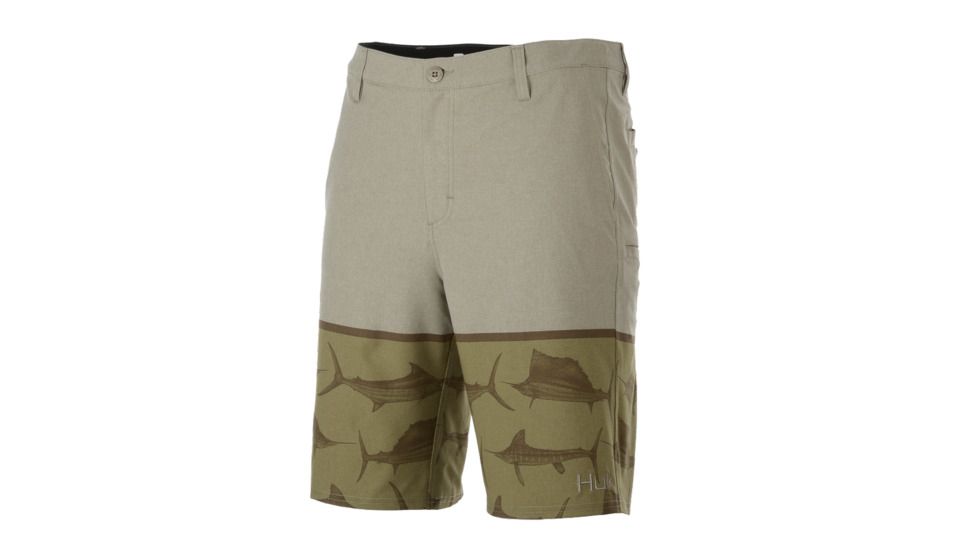 HUK Performance Fishing Chino New Slam 21in Hybrid Walkshort Bottoms, Short - Mens, Khaki Heather, 28in, H2000071-255-28