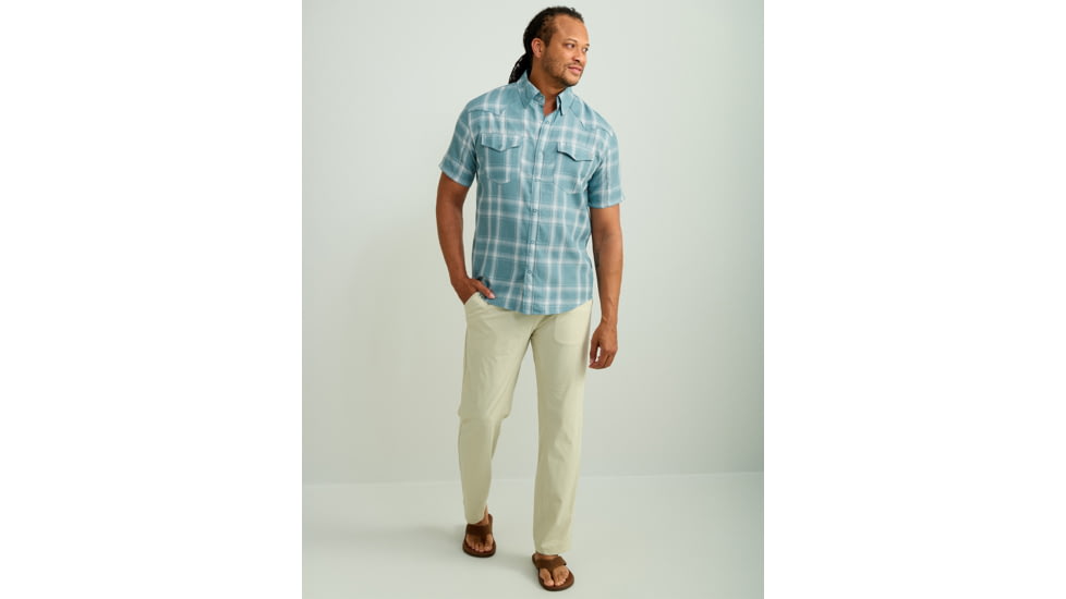 HUK Performance Fishing Diamond Back Current Plaid Short Sleeve Top - Mens, Storm Blue, Large, H1500205-394-L