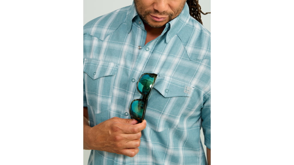 HUK Performance Fishing Diamond Back Current Plaid Short Sleeve Top - Mens, Storm Blue, Large, H1500205-394-L