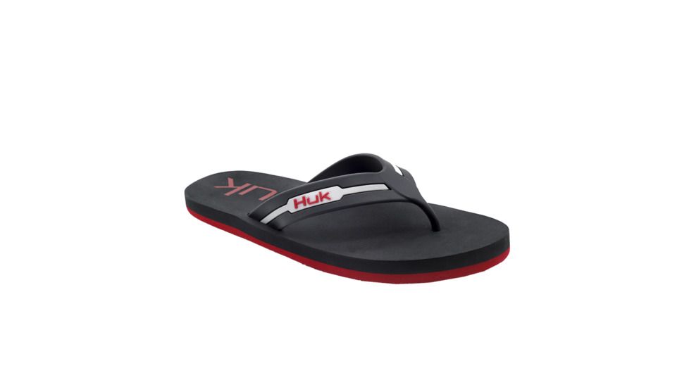 HUK Performance Fishing FLIPSTER Sandals, Flip Flops - Mens, Charcoal/Cardinal, 9, H8332000-091-9