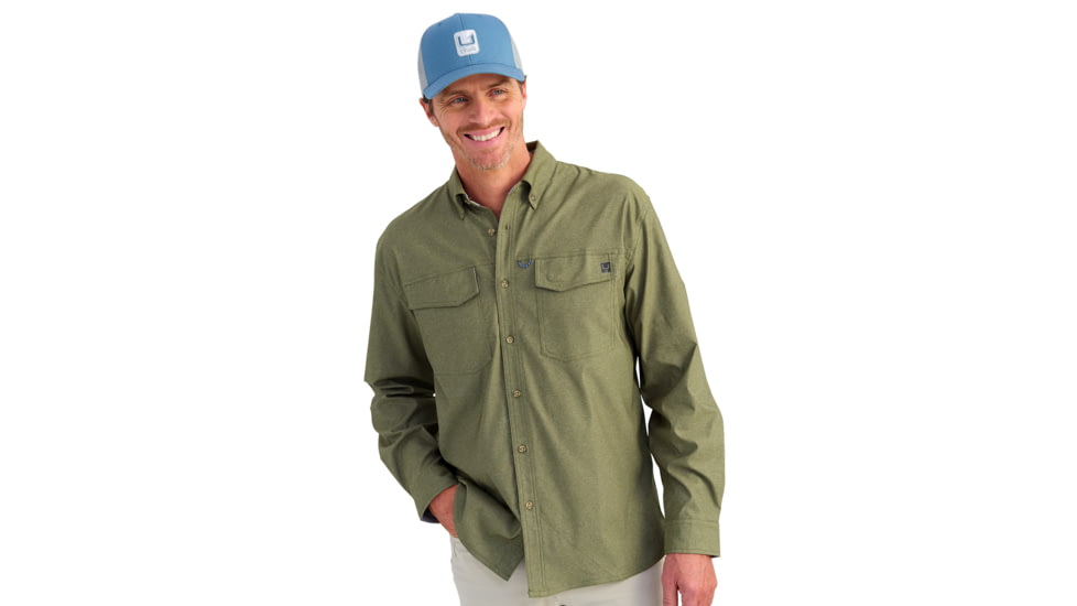 HUK Performance Fishing Hawser Heather Flannel - Mens, Heather Moss, Extra Large, H1500208-318-XL