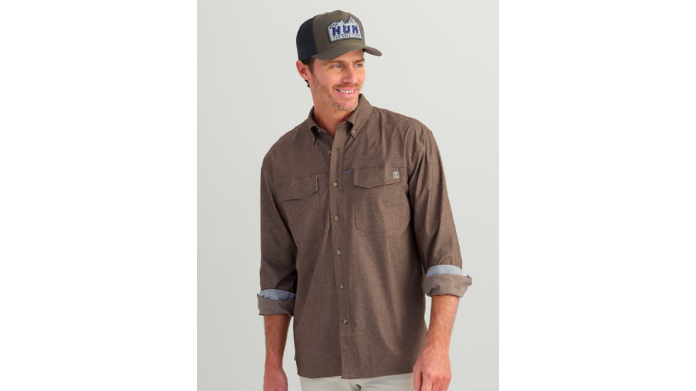 HUK Performance Fishing Hawser Heather Flannel - Mens, Pluff Mud Hthr, 2XL, H1500208-203-XXL