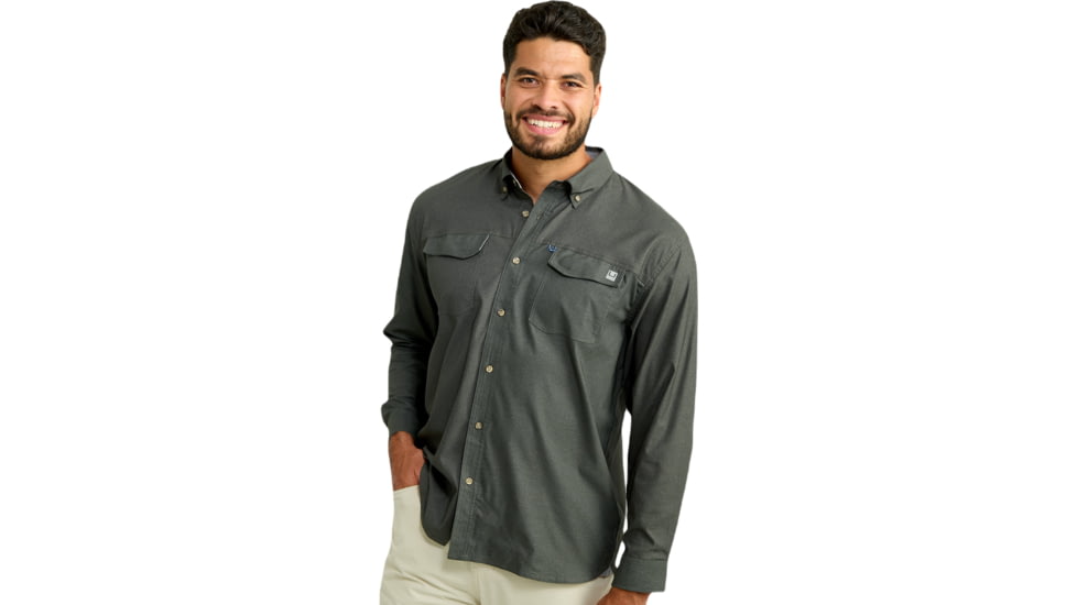 HUK Performance Fishing Hawser Heather Flannel - Mens, Volc Ash Hthr, 2XL, H1500208-015-XXL