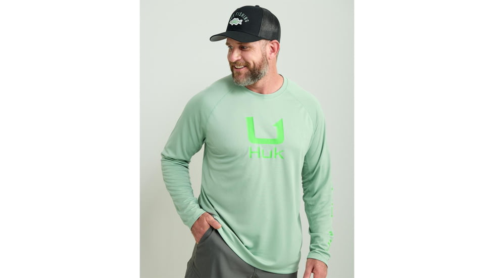 HUK Performance Fishing Huk Icon Crew Long Sleeve Shirt Fresh Salmon XL E13EC917, ATH1200573315L