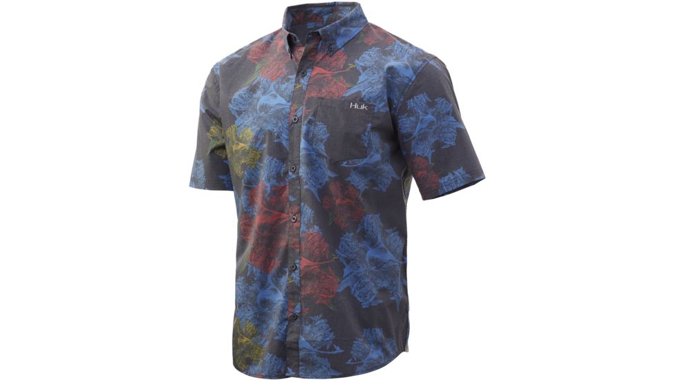 HUK Performance Fishing Huk Kona Woven Short Sleeve Button Up - Mens, Black, Medium, H1500077-001-M