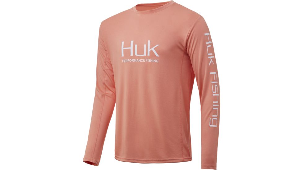 HUK Performance Fishing Icon X Long Sleeve Tee - Mens, Peach Pink, Medium, H1200138-691-M