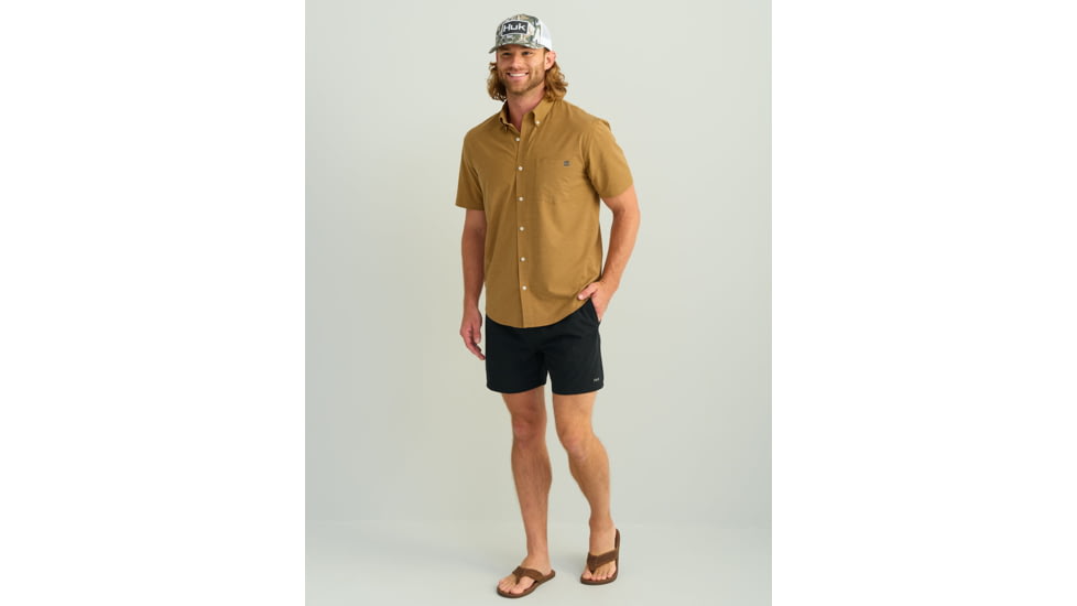 HUK Performance Fishing Kona Solid Short Sleeve Shirt - Mens, Sand Piper, Large, H1500154-217-L