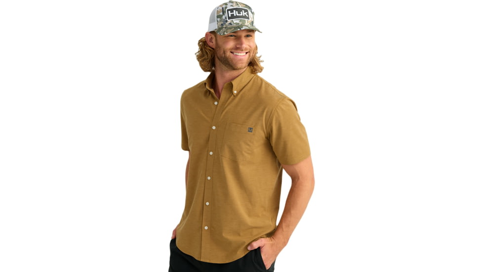 HUK Performance Fishing Kona Solid Short Sleeve Shirt - Mens, Sand Piper, Large, H1500154-217-L