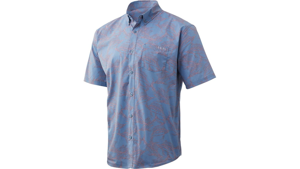 HUK Performance Fishing Kona Woven Short Sleeve - Mens, Milky Blue, Extra Large, H1500077-421-XL