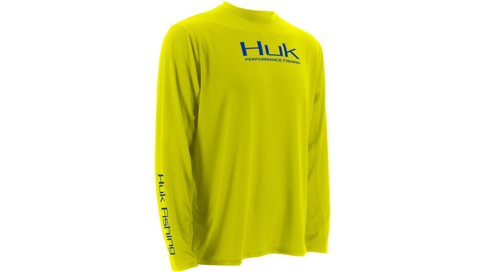 HUK Performance Fishing Men's Icon Long Sleeve Shirt, Highlighter Yellow, Large H1200064-730-L