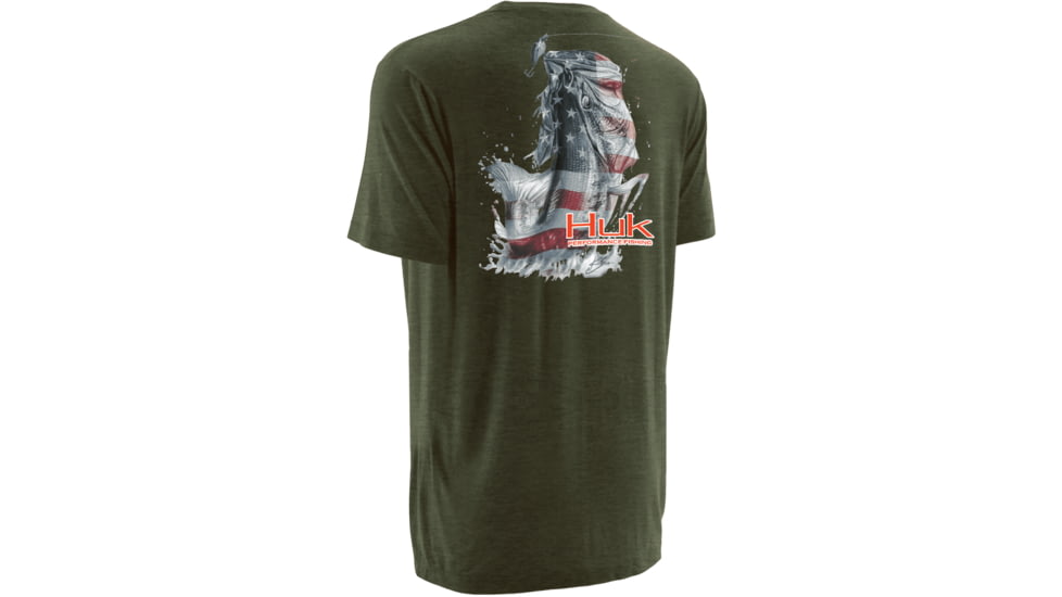 HUK Performance Fishing Mens KScott American Bass Tee, Heather Green, H1000067HGNS