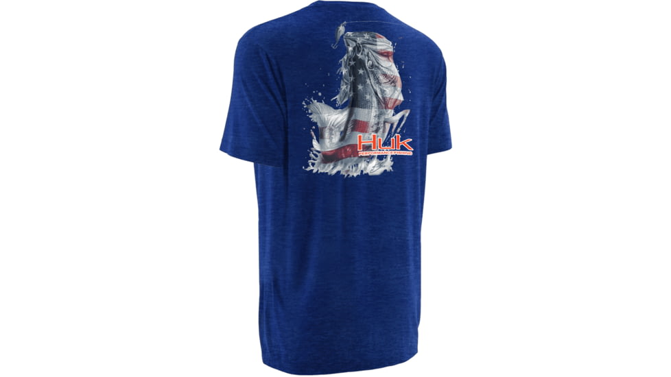 HUK Performance Fishing Mens KScott American Bass Tee, Royal Heather, H1000067RYHS