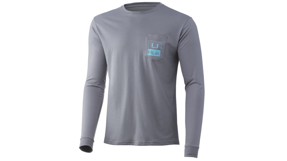 HUK Performance Fishing Pocket Long Sleeve Tee - Mens, Sharkskin Heather, Large, H1000301-022-L