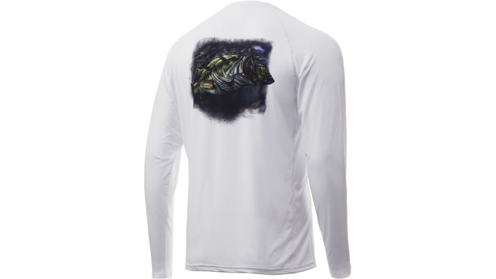 HUK Performance Fishing Pursuit Bass And Blue Long Sleeve Graphic T-Shirt - Mens, White, 2XL, H1200214-100-XXL