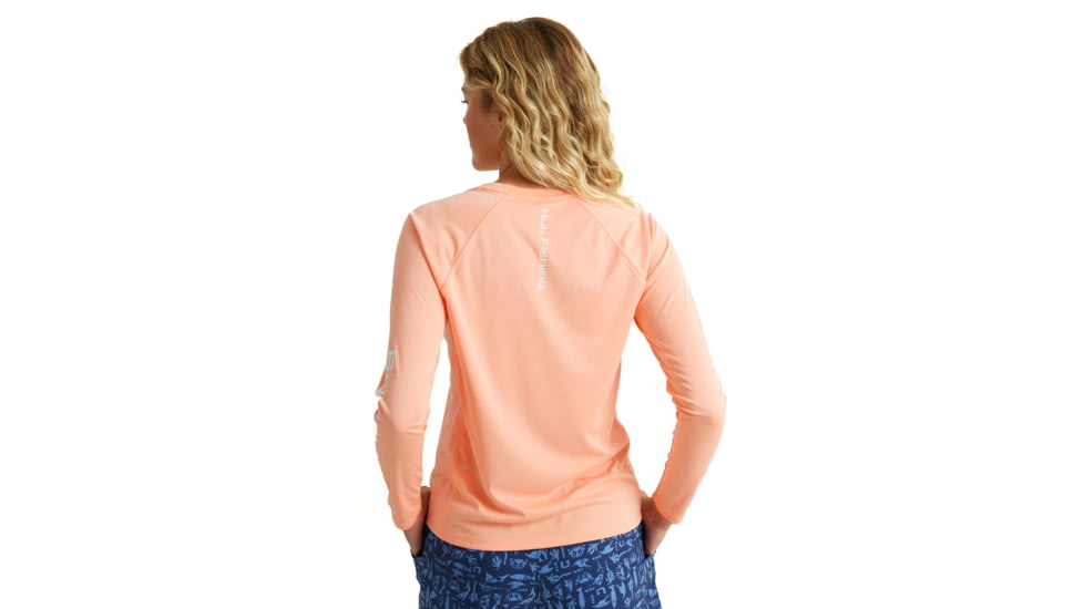 HUK Performance Fishing Pursuit Heather Crew LS - Womens, Pch Nectar Hthr, Medium, H6120125-827-M