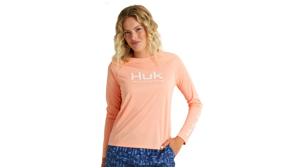 HUK Performance Fishing Pursuit Heather Crew LS - Womens, Pch Nectar Hthr, Medium, H6120125-827-M