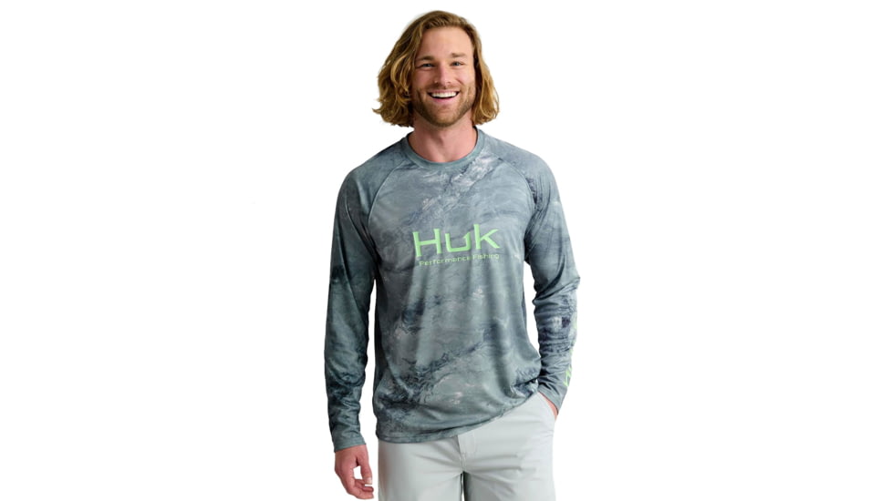 HUK Performance Fishing Pursuit Mossy Oak Printed LS Crew - Mens, Moe Cw Slvrsky, 2XL, H1200610-944-XXL