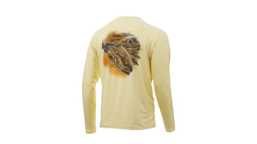 HUK Performance Fishing Pursuit Mullet Run Long Sleeve Graphic T-Shirt - Mens, French Vanilla, Medium, H1200207-740-M