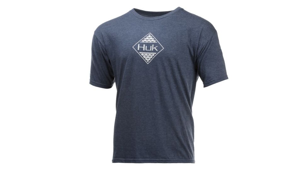 HUK Performance Fishing Ripple Tops, Short Sleeve - Mens, Dark Blue Heather, Medium, H1000185-415-M