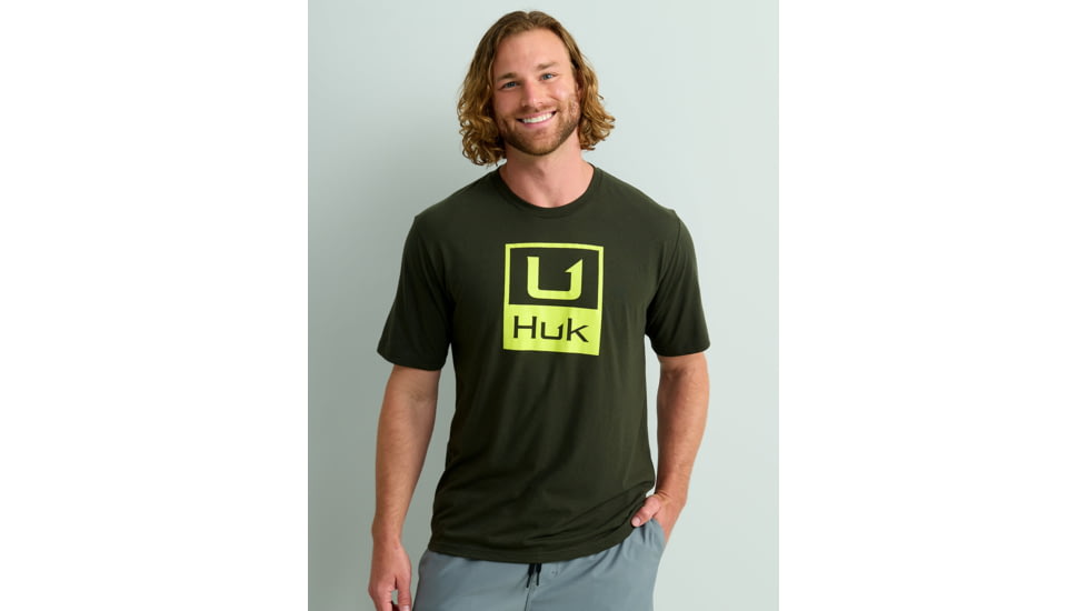 HUK Performance Fishing Stacked Logo Tee - Mens, Cypress Landing, Medium, H1000427-377-M