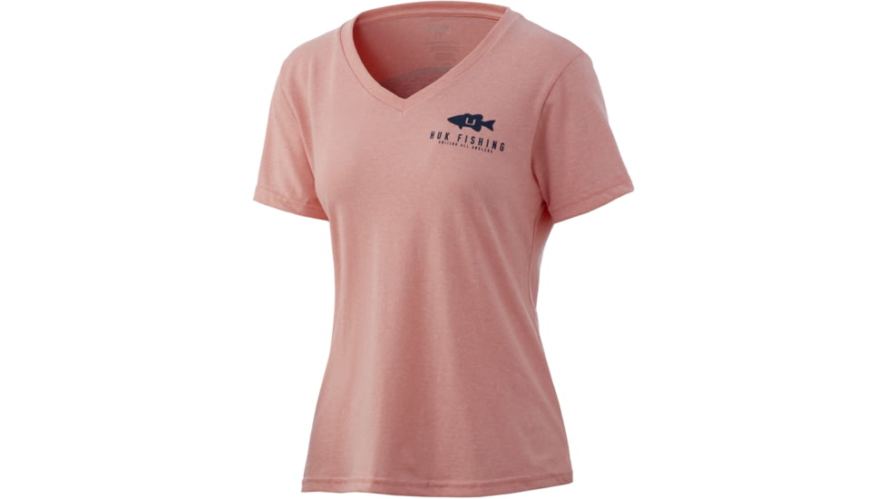 HUK Performance Fishing Suntsent Bass V-Neck Tee - Womens, Desert Flower Heather, S, H6100070-689-S