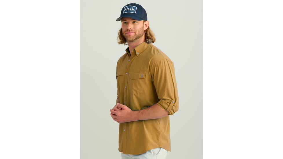 HUK Performance Fishing Tide Point Break Long Sleeve Chambray Shirt - Mens, Sand Piper, 2XL, H1500166-217-XXL