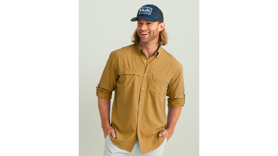 HUK Performance Fishing Tide Point Break Long Sleeve Chambray Shirt - Mens, Sand Piper, 2XL, H1500166-217-XXL