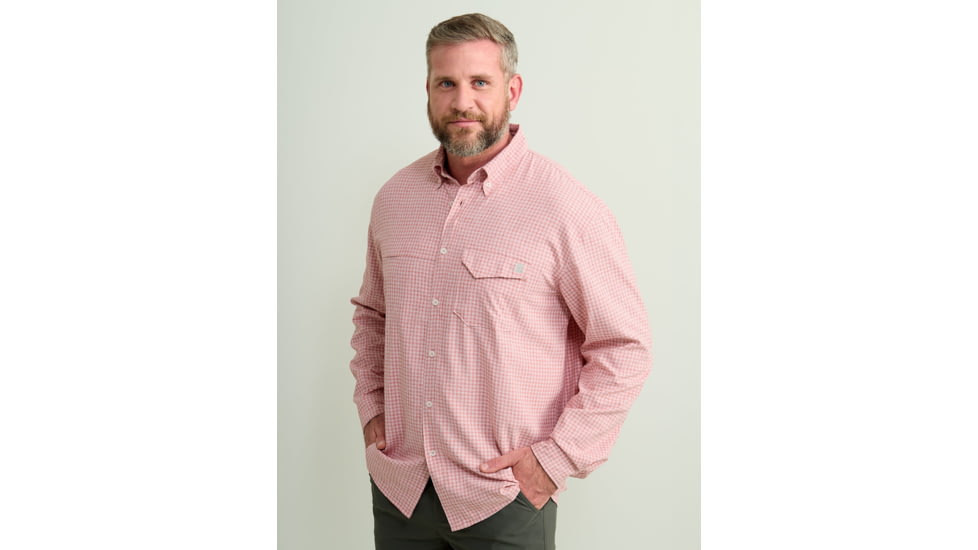 HUK Performance Fishing Tide Point Break Long Sleeve Minicheck Shirt - Mens, Scarlet Blaze, 3XL, H1500155-621-XXXL